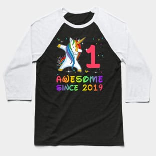 Awesome Since 2019 Birthday Unicorn Dabbing Gift 1 Year Old Baseball T-Shirt